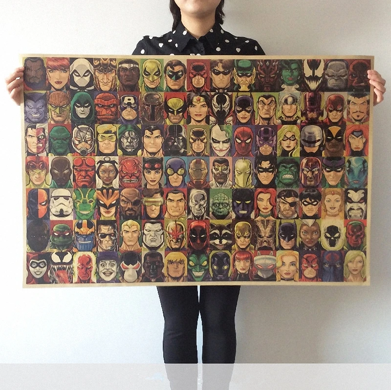 Vintage Cartoon anime character avatar set Posters Home Decoration Detailed Antique Poster Wall Chart Matte Kraft Paper 100x66cm