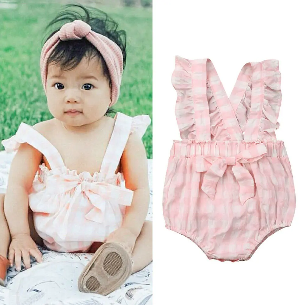 

Emmababy Baby Girl Bodysuit Plaids Sleeveless Backless Bodysuit Toddler Baby Girls Infant Kids Summer Clothes 0-18M