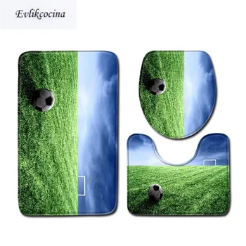 

Free Shipping 3pcs Blue Sky Football Toilet Bath Mat Banyo Bathroom Carpet Set Non Slip Tapis Salle De Bain Floor Alfombra Bano