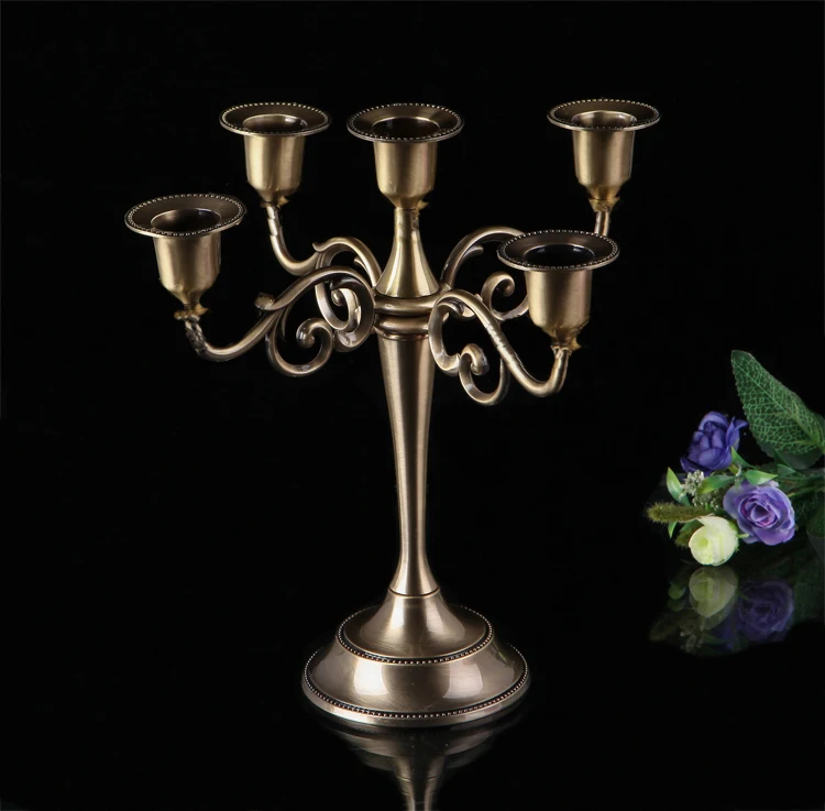 H 27 см европейские резные металлические подсвечники с 5 ручками золотые подсвечники с цветочной пластиной для украшение из свечей на свадьбу ZT015