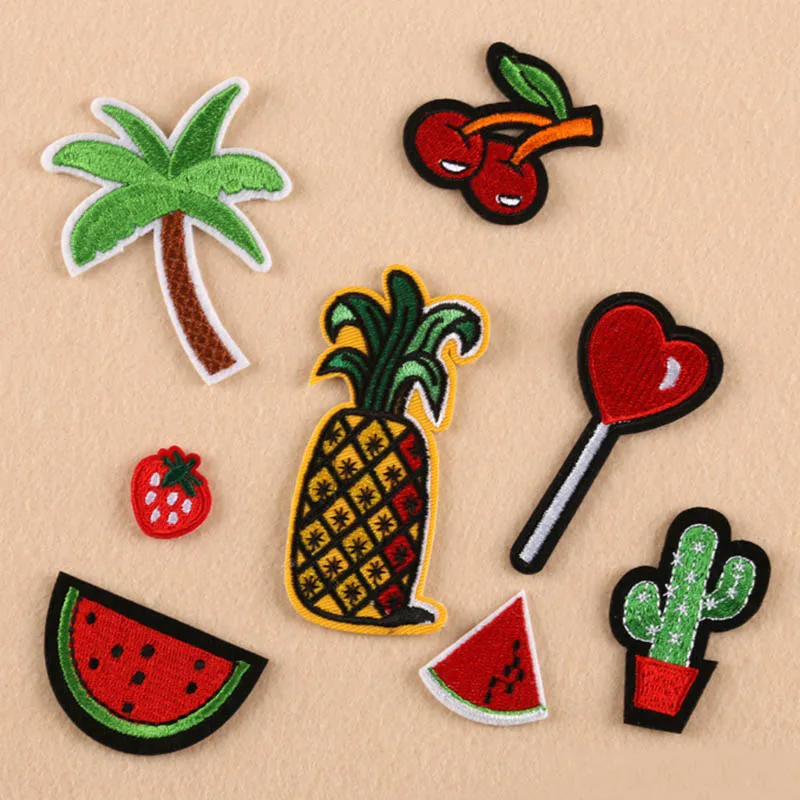 

8Pcs/Set Embroidery Patch Fruit Cactus Coconut Tree Heart Pattern Applique DIY Sticker For Bag Hat Tops DIY Handmade Materials