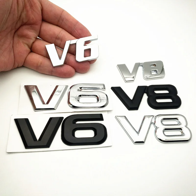 

3D Metal Chrome sale V6 V8 logo 3D metal Car Sticker Emblem Badge rear trunk Displacement Decoration Car styling