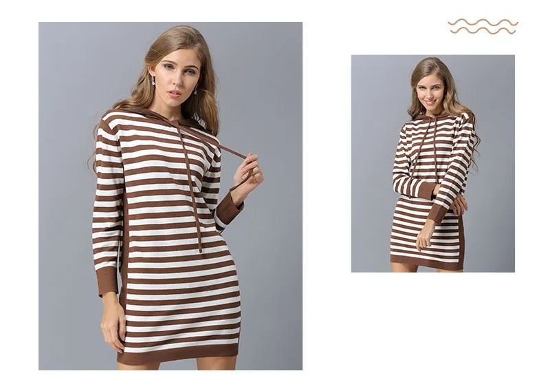 Europe and the United States autumn new simple sweater women striped long loose hooded hooded sweater sweater (2)