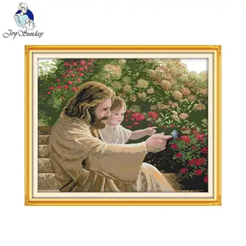 

Joy Sunday Jesus and A Kid Embroidery Paintings Canvas Counted Cross Stitch Kits Printed Cross-stitch Set Embroidery Needlework