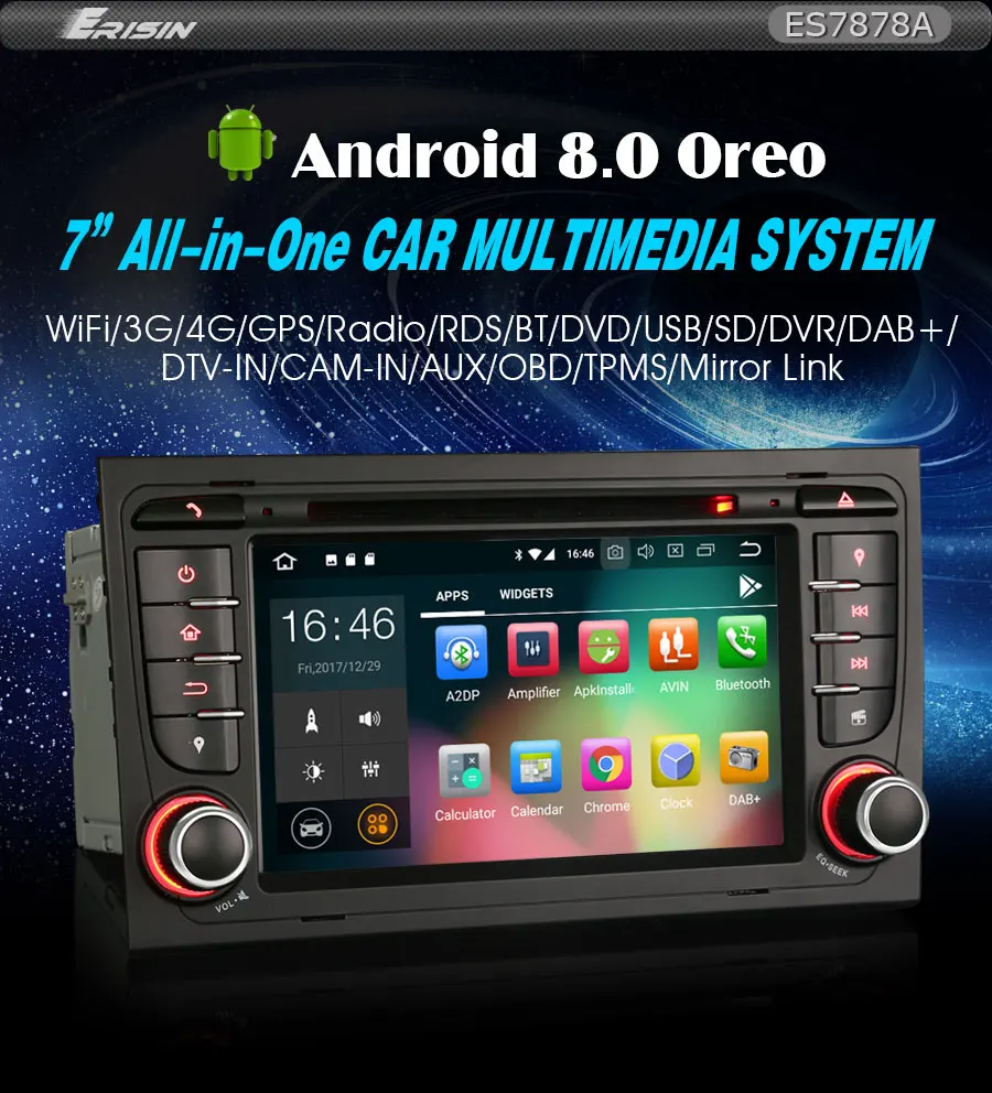 Perfect Erisin ES7878A 7" Android 8.0 Car GPS Radio DVR DAB+ DVD for AUDI A4 S4 RS4 B7 B9 SEAT EXEO 7