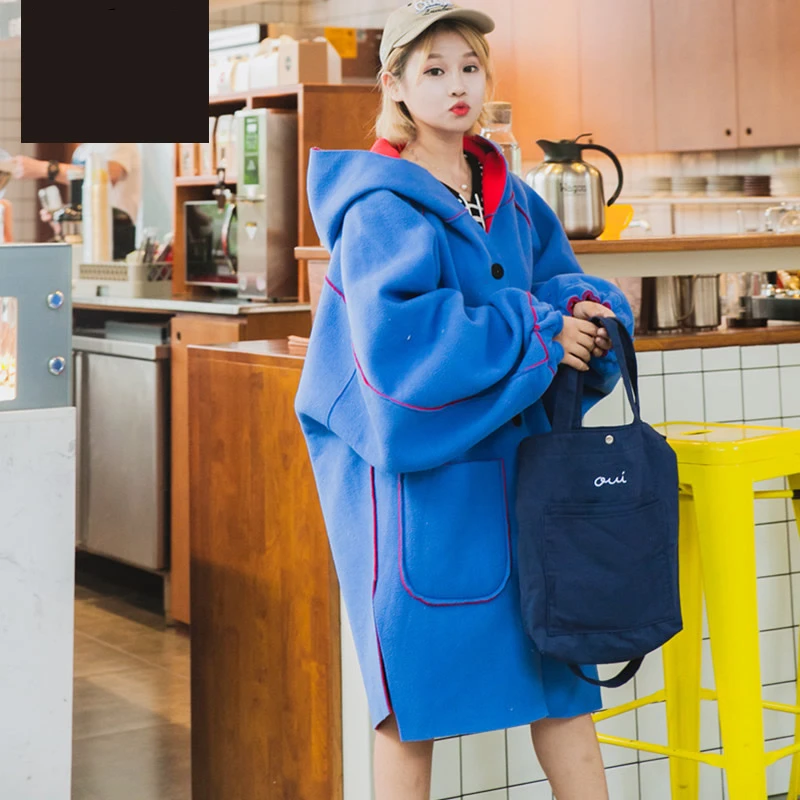 Deux Color Côtés Survêtement Printemps Femmes Harajuku photo Manteau Nouveau Ly439 Veste Color Occasionnel Automne Laine Photo Plus 2018 Longue Capuche Femelle De Usure La Lâche Taille Ipq4x
