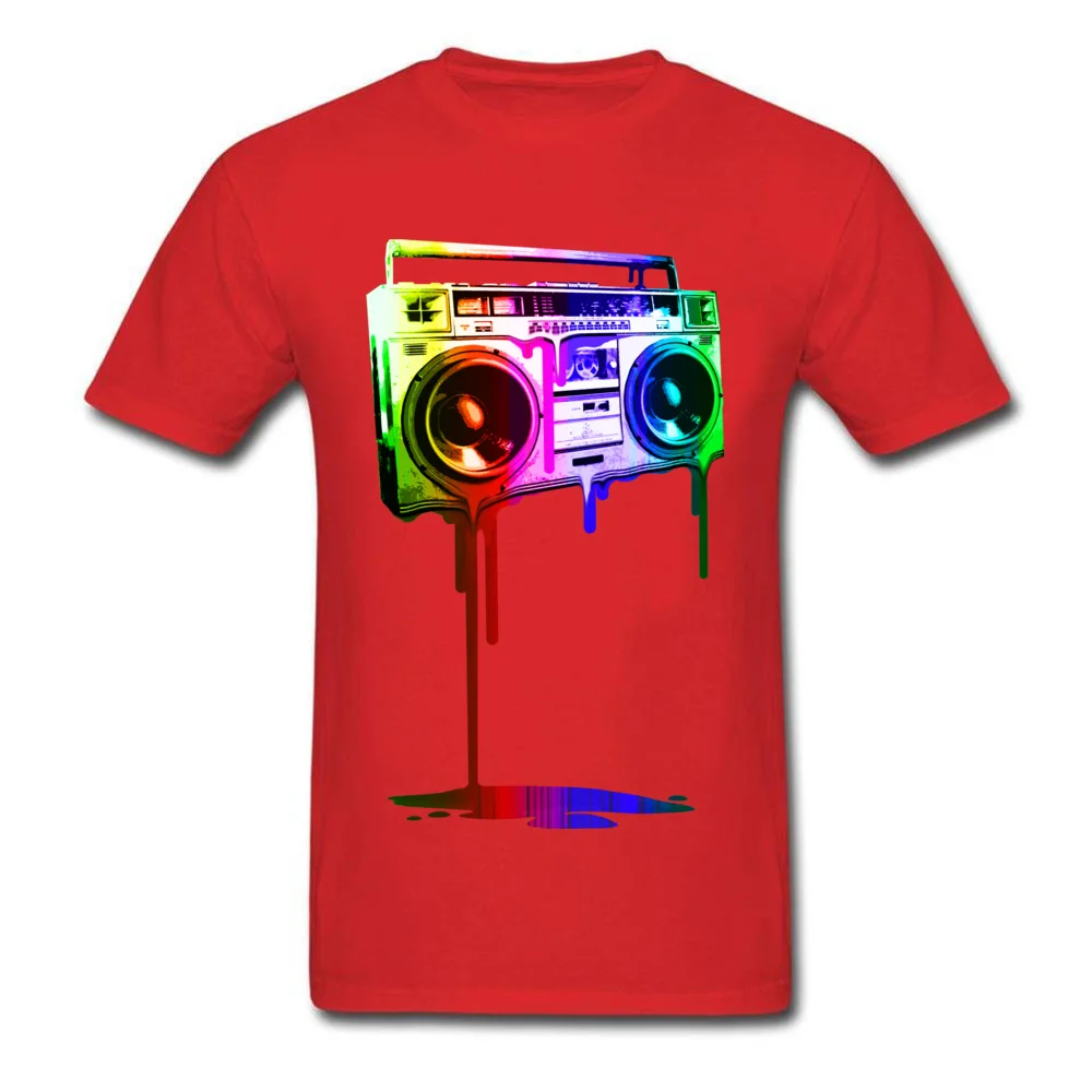 Pure Cotton Male Short Sleeve Melting Boombox digital rainbow look T-shirts Design Tops Tees Funky Birthday Crewneck T-Shirt Melting Boombox digital rainbow look red