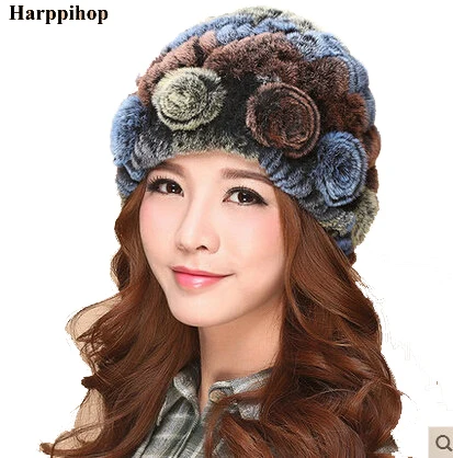 

brand Russian Winter knitted fur women's hat natural rabbit fur hats