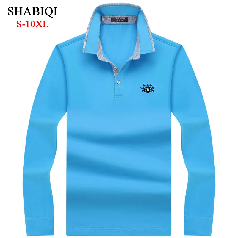 SHABIQI новая брендовая мужская Однотонная рубашка поло с длинным рукавом, Мужская Осенняя теплая рубашка с длинным рукавом, повседневные топы с вышивкой размера плюс S-10XL
