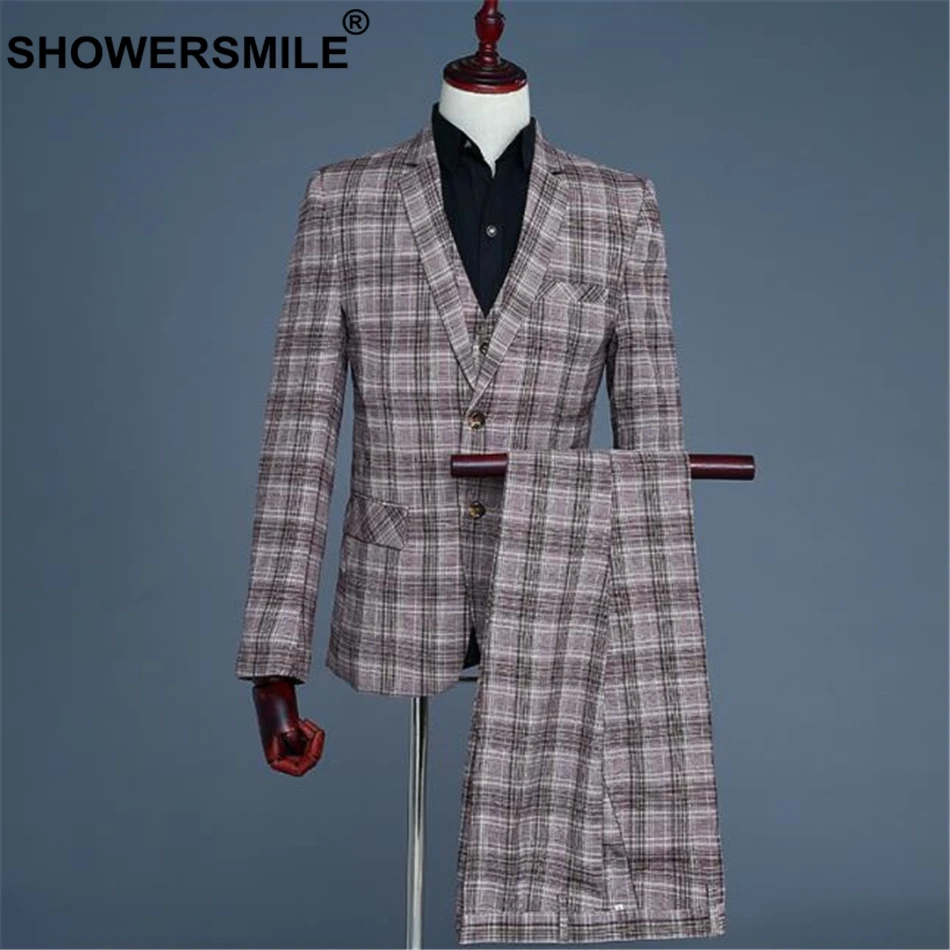 SHOWERSMILE Men Slim Fit Suits Green Striped Suit Jacket British Style Double Breasted Blazer Men Stage Costumes For Singers