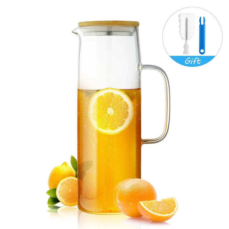 

Glass Pitcher Tea Pot Cold Water Kettle High Borosilicate Glass Juice Container Fruit Lemon Stainless Steel Lid 1300ML