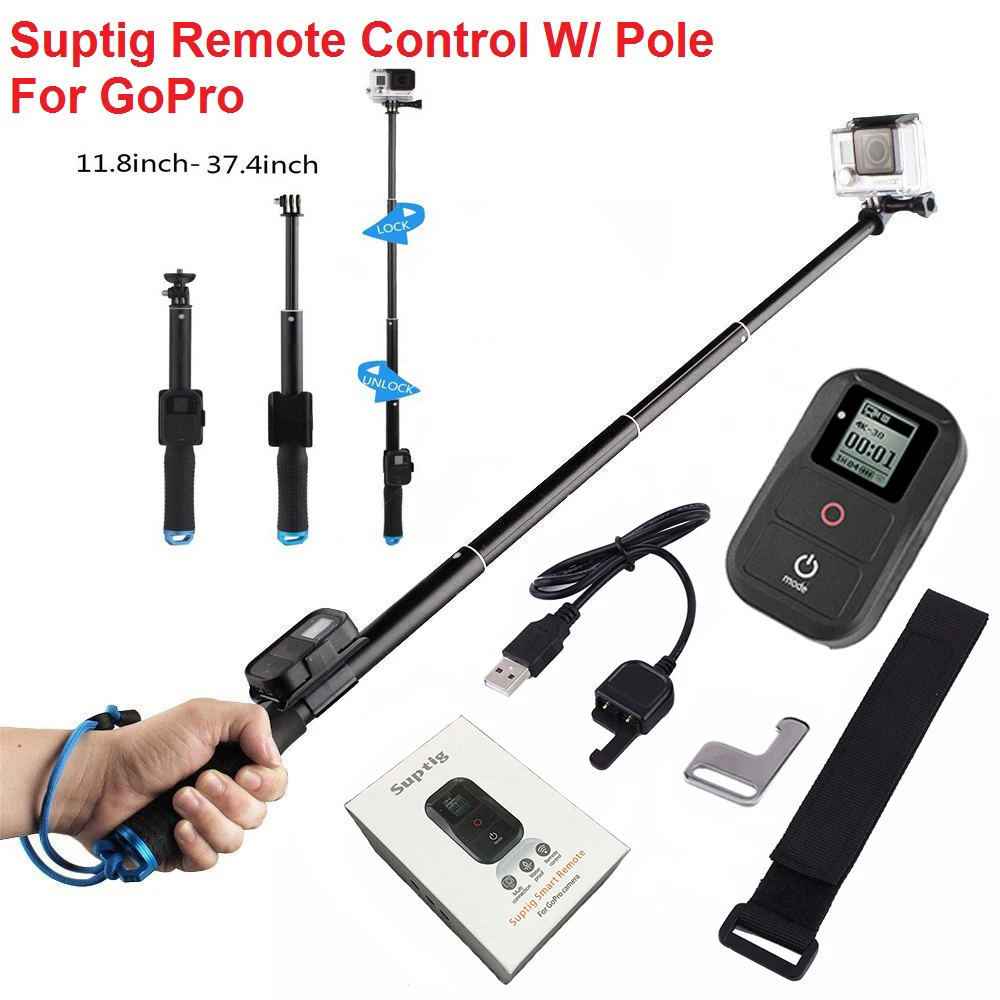 

Remote Control Accessories For GoPro Hero 7/6/5/4 Session+Aluminum Remote Telescopic Pole Extendable Monopod For GoPro Hero7 6 5