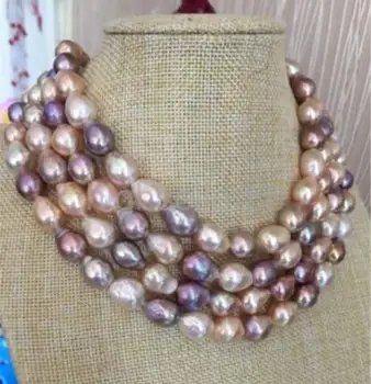 

classic huge 13-14MM south sea multicolor baroque pearl necklace 50inch 925S