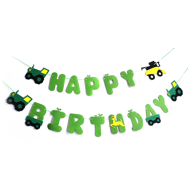 

Vehicle Logging Forest Theme Green Tractor Felt Banner Pennant Farm Garland For Party Happy Birthday Construction Decor Supplies