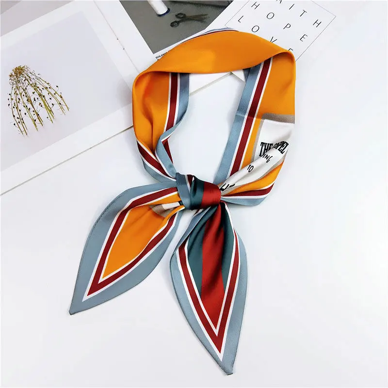 Fashion Hair Scarf For Women Neckerchief Cute Tie Wrist Ribbons Print Silk Satin Bag Scarfs Long Skinny Scarves For Ladies - Цвет: 19