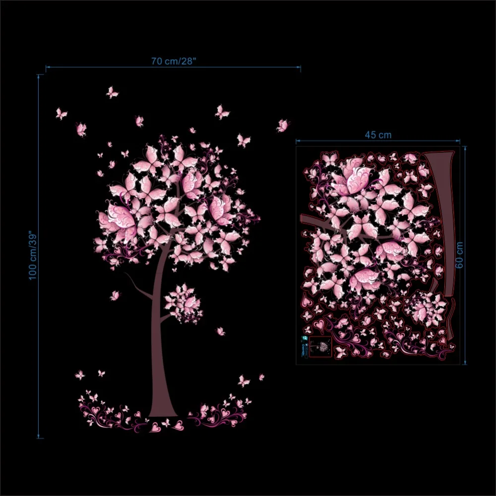 Розовая бабочка цветок дерево наклейки на стену девушки женщины цветок Фреска Виниловые обои для дома Гостиная Спальня Декор