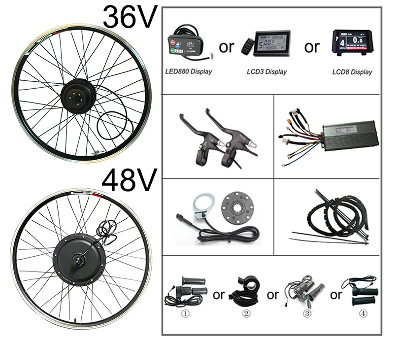 E велосипед Conversion Kit Bluetooth 36 V 48 V 250 W 500 W 1000 W 1500 W 20 24 26 28 29 дюймов электровелосипед Электрический велосипед спереди задний мотор колеса