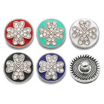 

W117 Rose metal Rhinestone Snap Buttons Clover Diy Jewelry fit 18mm Snap button Necklaces/Bracelets for women