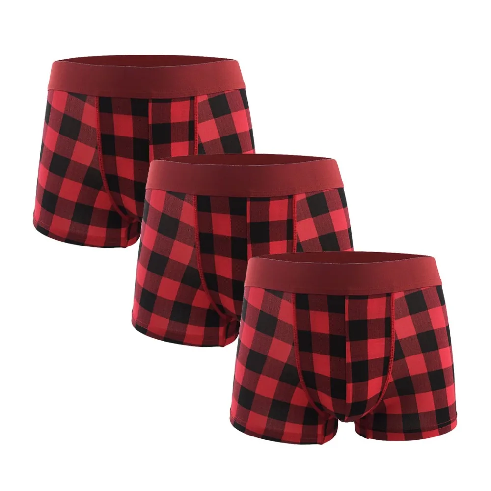 

Sexy red black Plaid boxer short breathable cotton underwear men homme cueca boxer male underpants unique soft calzoncillos