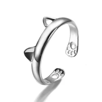 

10/20/30pcs cat rings girls cute adjustable metal silver color women fashion ring cats ear design wholesale lots bulk kids gifts