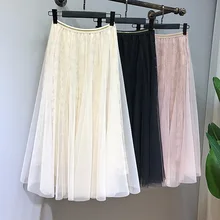 Litfun винтажная Цветочная Тюлевая кружевная юбка для женщин, высокая эластичность талии, черная розовая Ретро сетка, плиссированная юбка для девочек, шикарная одежда