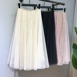 Litfun 2018 винтажная Цветочная Тюлевая кружевная юбка Женская высокая эластичность талии черный розовый Ретро сетка для девочек