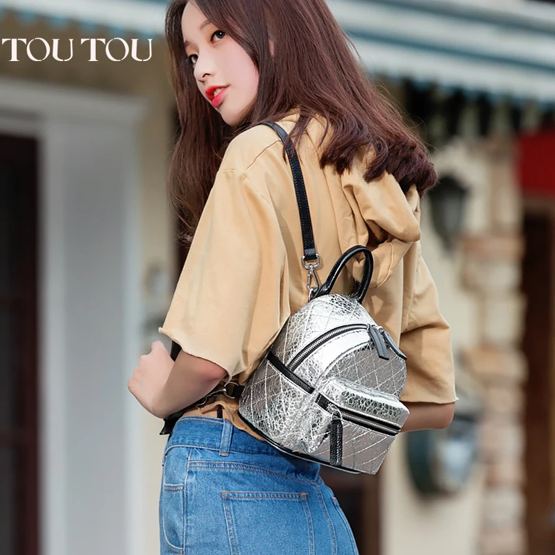 TT072 2017 New silver PU Leather Women Backpack Female Fashion Rucksack Brand Designer Ladies Back Bag High Quality School Bags TT072 2017 New silver PU Leather Women Backpack Female Fashion Rucksack Brand Designer Ladies Back Bag High Quality School Bags