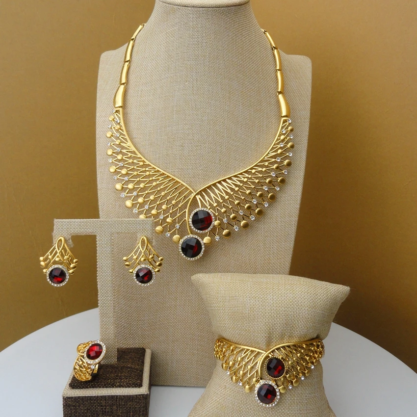 Yuminglai New Arrival Luxury American Red Stone African Jewelry Sets FHK5432 | Украшения и аксессуары