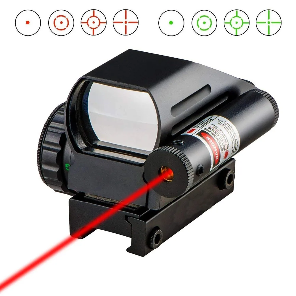 AR 15 M4 tactical airsoft 4 reticle 1x22 green red dot scope reflex sight with red laser sight fits 20mm rail for hunting rifle (4)