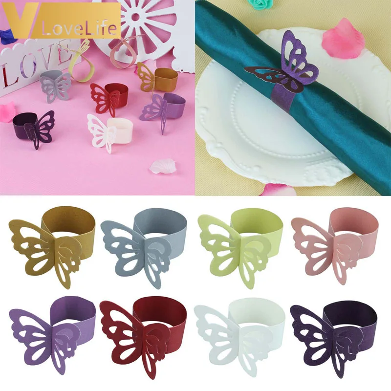 

50pcs/lot Pearlescent Paper Butterfly Napkin Rings Weddings Event Party Supplies Table Dinner Bouquet Decoration Favor