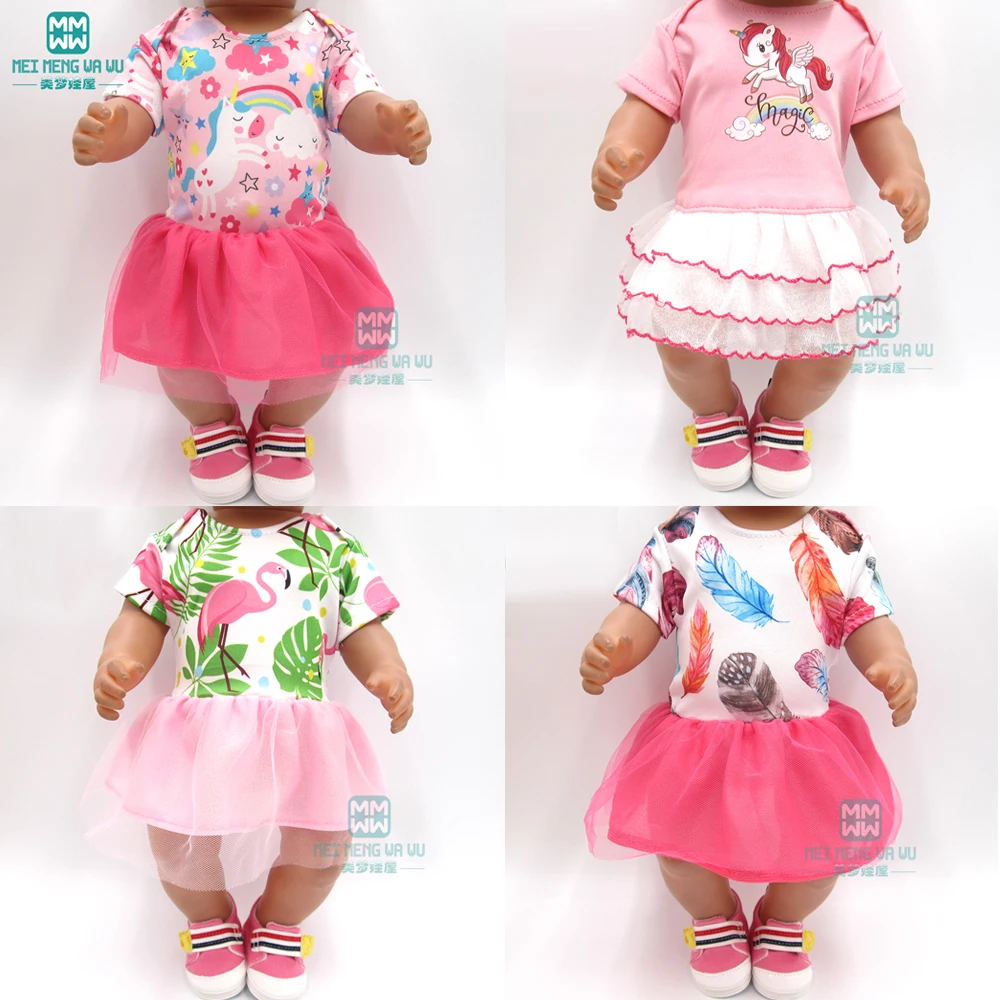 

Doll clothes for 43 cm baby new born doll Cartoon elastic force girl dress