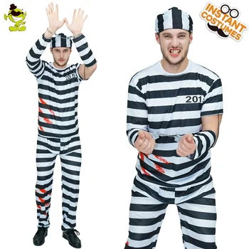 

Mens Prisoner Costume Adult Halloween Costume for Men Black and White Stripes Party Fancy Costume
