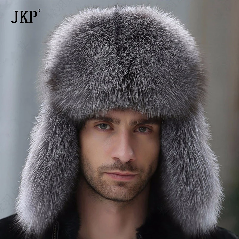 Мужская Кожаная Шапка бомбер JKP 2018 зимняя шапка с ушками из натурального меха