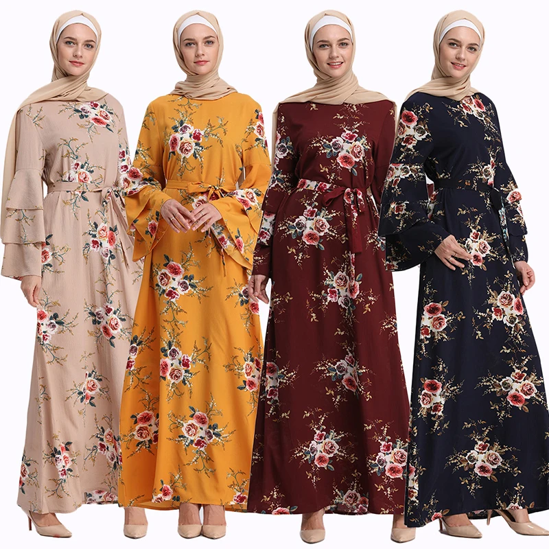 

Hijab Scarf Floral Hijab Dress Moroccan Abaya Femme Turkish Abaya Dubai Flare Sleeve Islamic Clothing Djellaba Arabian Robe