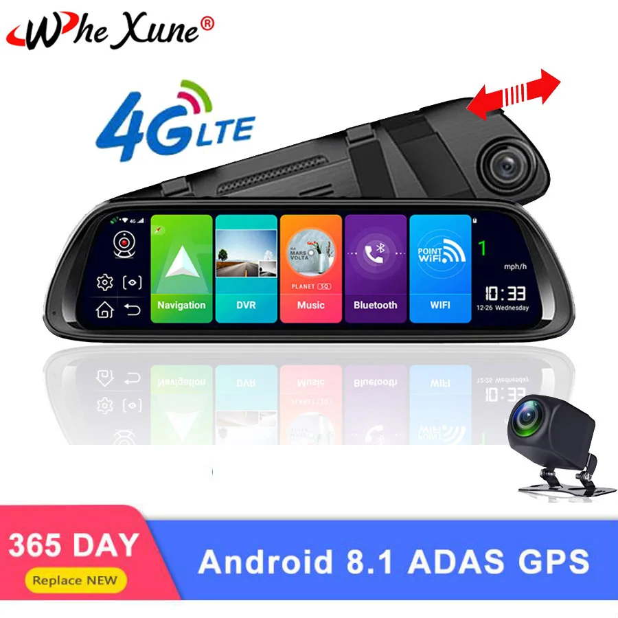 

WHEXUNE 4G Android 8.1 Car DVR 10" Stream RearView Mirror 1080P ADAS Dash Cam Camera Video Recorder Auto Registrar Dashcam GPS