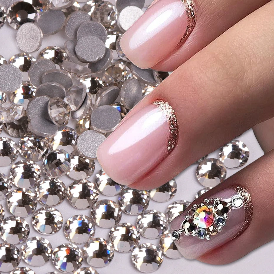 Полная красота 1440 шт Стразы для ногтей блестящие Кристальные белые плоские с оборота украшения для ногтей своими руками 3D стеклянные камни SS3-SS40 CH541