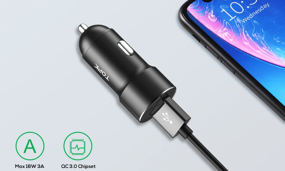 TOPK Quick Charge 3,0 Автомобильное зарядное устройство адаптер для iphone samsung huawei Xiaomi usb телефон зарядное устройство Быстрая зарядка автомобильное зарядное устройство