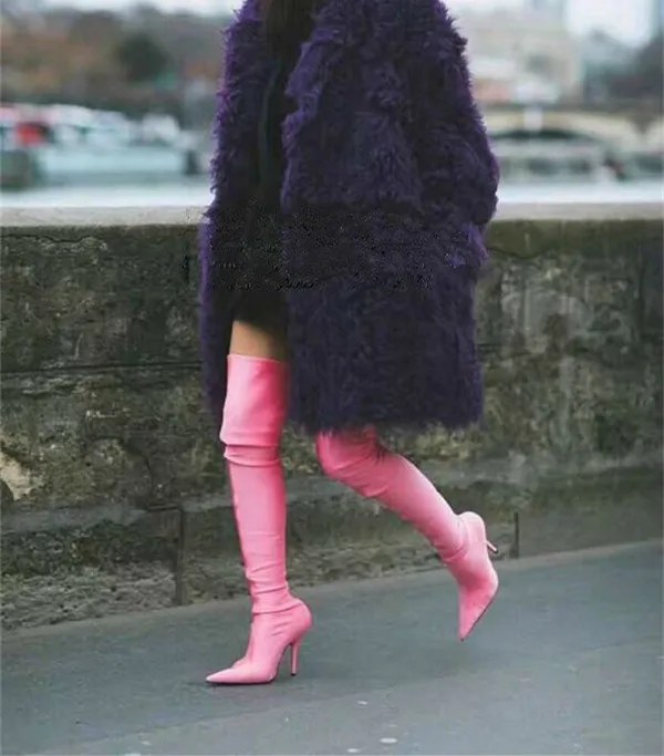 

Fashion Runway Stretch Sock Boots Pointed Toe Stiletto Heel Thigh High Over the Knee Boots Women Designer Shoes Sexy Long Boots