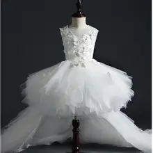 Длинные платья для первого причастия с длинным шлейфом для девочек, кружевное крещение малыша, Пышные Платья с цветочным узором для девочек на свадьбу, вечерние платья принцессы