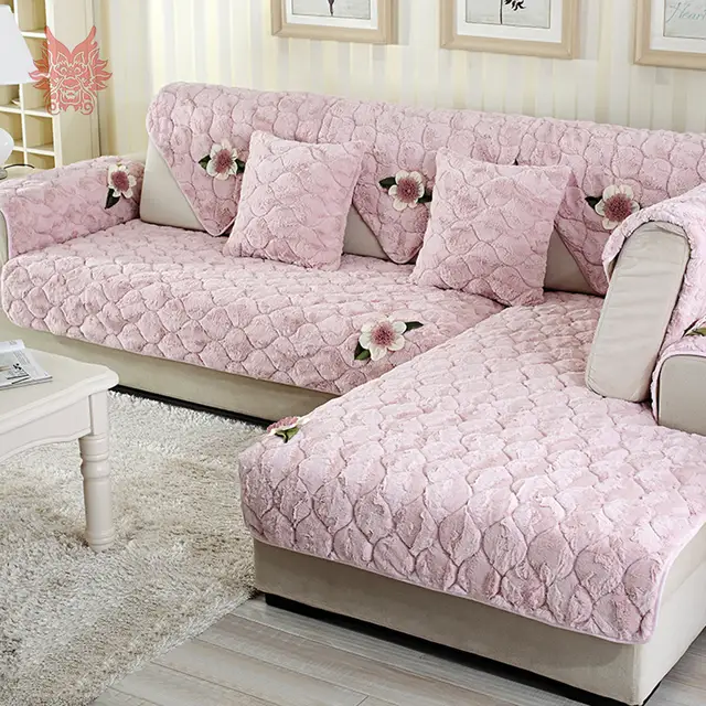 Us 24 8 Modern Camel Pink With Fl Lique Long Fur Sofa Cover Plush Slipcovers Furniture Couch Covers Canape Sp3842 Free Shipping In