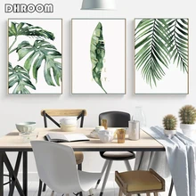 Hojas de acuarela cuadro sobre lienzo para pared estilo verde planta carteles nórdicos e impresiones cuadro decorativo decoración moderna del hogar