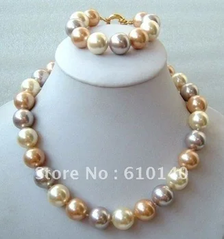 

3PCS Charming 3 color 12 mm shell pearl Necklace & Bracelet