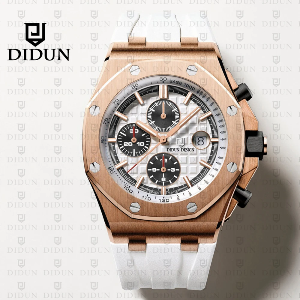 New Watches Men Luxury Brand DIDUN Chronograph Men Sports Watches Waterproof Full Steel Quartz Men Watch