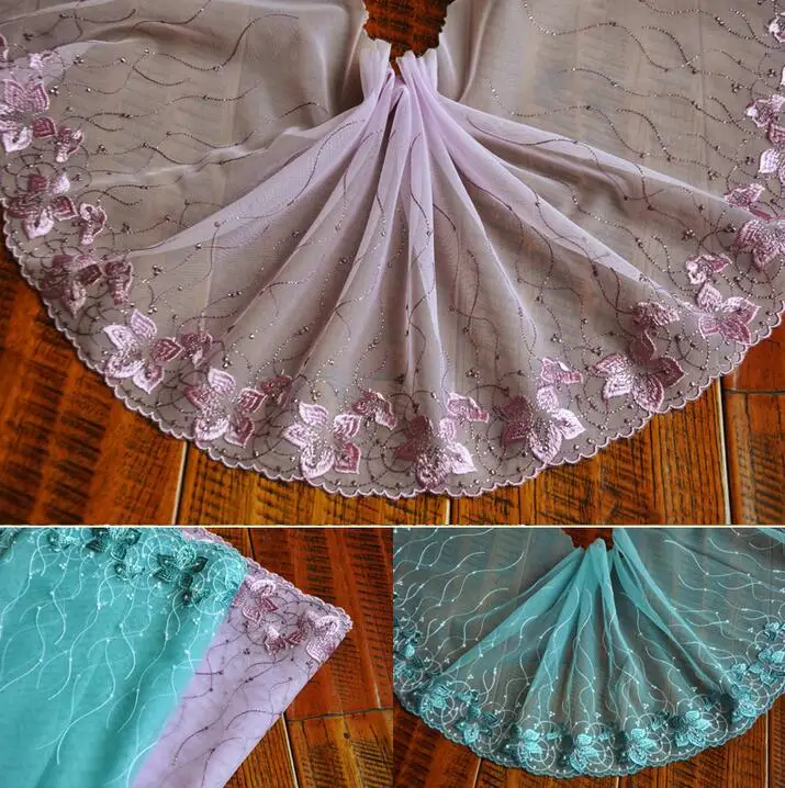

3 Meters/lot 22cm Green Pink Embroidered Lace Fabric Lace Trim Lace Ribbon Garment Accessories