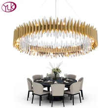 Youlaike, дизайн, хрустальная лампа, люстра, современное кольцо, Золотой светодиодный светильник, люстры, светильник для гостиной, Золотой Кристалл, блеск