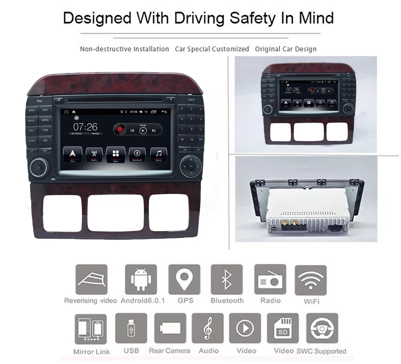 Discount Android 2Din 7inch DVD Car Audio Navigation System For Benz S W220 (1999-2006) Benz CL-W215(1998-2005) With Car Multimedia Playe 1