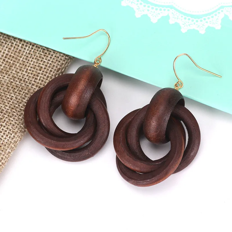 Fashion Handmade  Wooden Round Earrings for Women Jewelry Female Party Birthday Gifts Wedding Party Decoration ET33 (2)