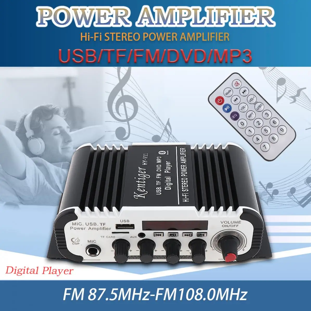 V11 2 канальный универсальный Bluetooth автомобильный усилитель мощности аудио DC12V5A FM