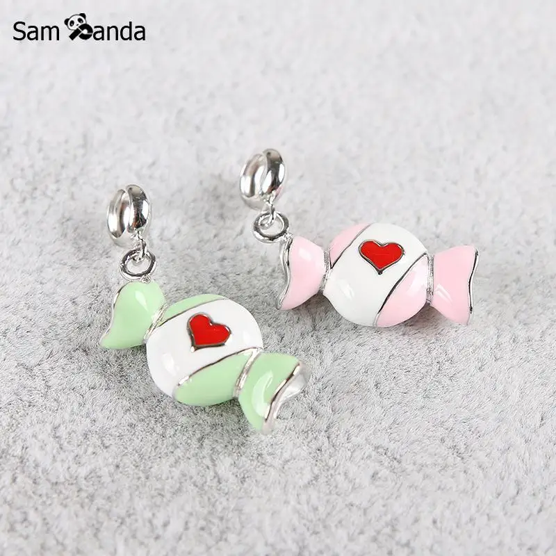 

Authentic 100% 925 Sterling Silver Bead Charm Heart On Sweet Candy Pendant Enamel Charms Fit Pandora Bracelets Women Diy Jewelry