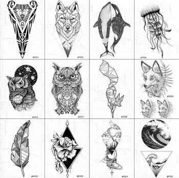 Vankys – tatouages temporaires d’art corporel pour femmes, autocollant de tatouage au henné noir, faux renard géométrique, transfert d’eau, autocollants en papier